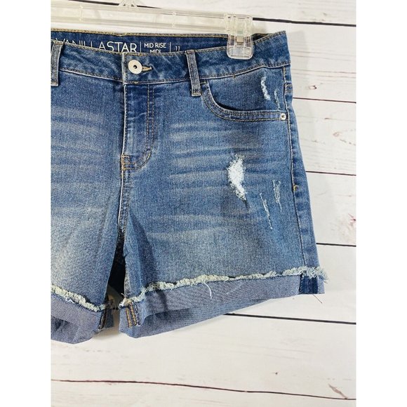Vanilla Star Jean Shorts Sz 11 Denim Rolled Cuff Booty Mini Juniors Raw Hem - Picture 3 of 7